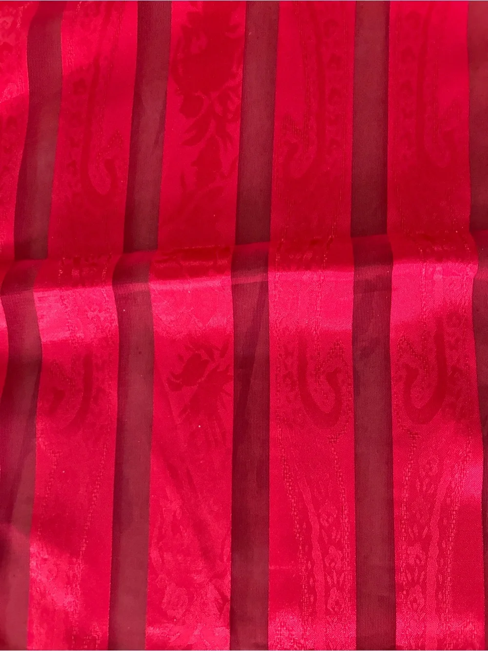 Bright Red Lightweight Scarf striped floral paisley pattern 10“ x 51“